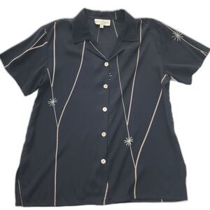 NWT Vintage David Dart Collection Black Button Down Short Sleeve Shirt